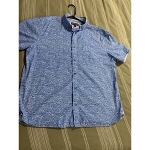 Johnston & Murphy Short Sleeve Button Up Blue Shirt Men’s Large Ocean Wave Print